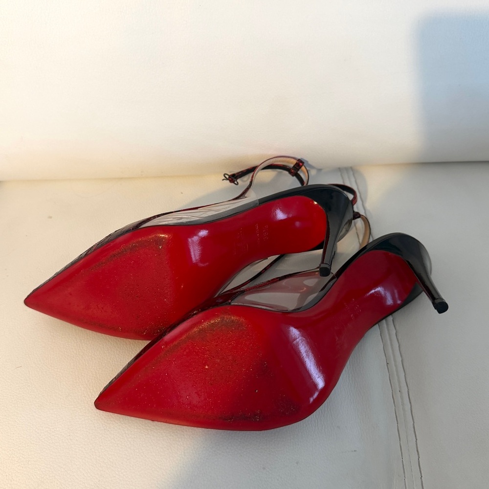 Christian Louboutin Red and Black Patterned Heels - Picture 5 of 10